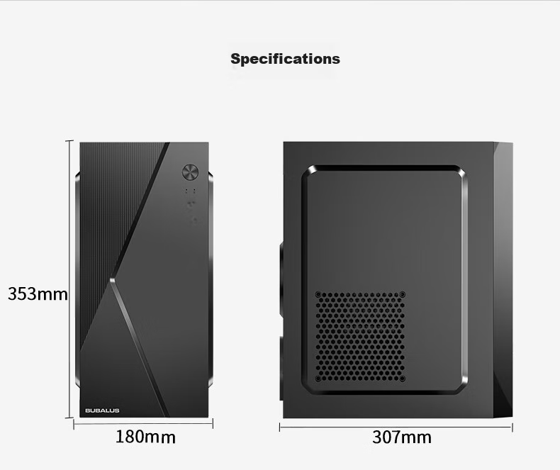 BUBALUS Reibo Black Desktop Computer Tower Case (Supports ATX Motherboard, Supports Optical Drive, Compatible with Multiple Hard Drives, Long Graphics Card Support, Cable Management on The Back, USB 3.0) 8