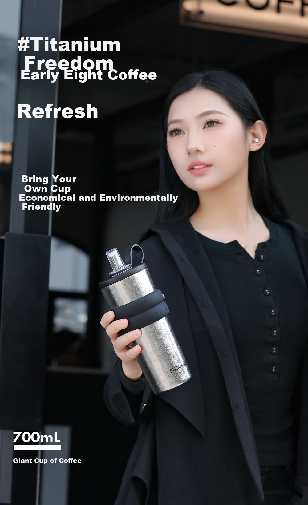 Fuguang Pure Titanium Insulated Water Bottle for Women and Students, Premium Office Portable Tea Cup, 700mL Gift 10