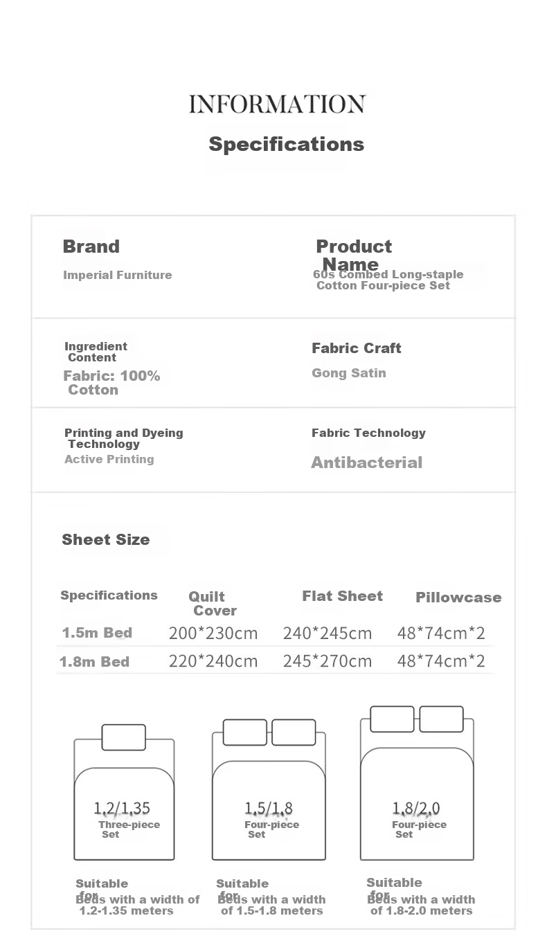 Huangchaojiasi Pure Cotton Four-Piece Bedding Set, 60 Thread Count, 100% Cotton Bedsheet Duvet Cover Set, Duvet Cover 200*230cm, for 1.5/1.8 Meter Bed 9