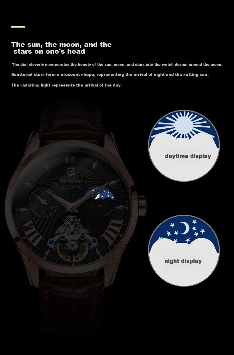 Bestdon Men's Automatic Mechanical Watch, Water-Resistant, Luminous, Business Style, National Trend, Gift Box for Men, Present for Me 9