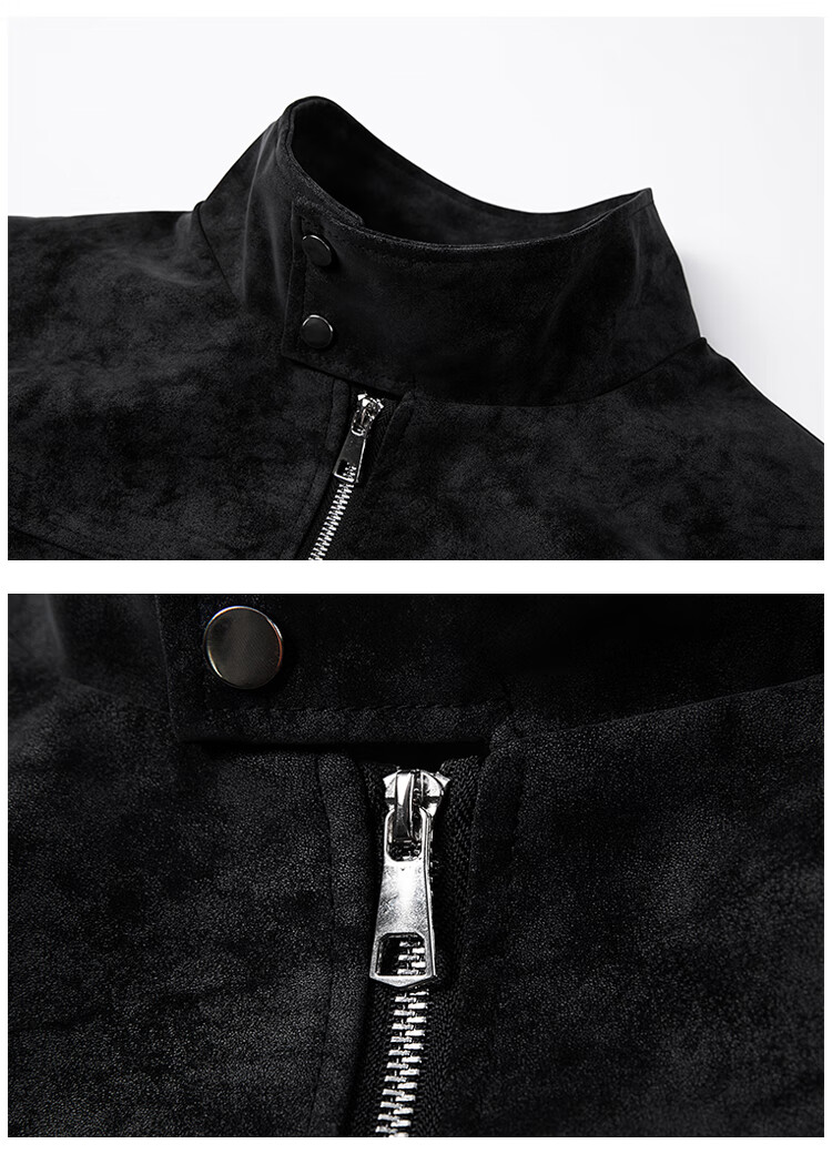 Dingfengbaoluo Men's American Style Suede-Like Jacket Autumn Suede High-End Casual Loose Vintage Coat DX06 Black 3XL 6