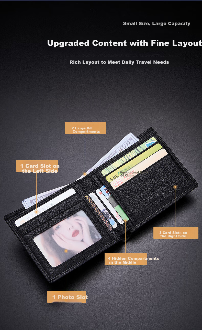 POLOMEISDO Men's Wallet, Genuine Leather Short Purse, Cowhide Multi-Card Slots, Gift Box, Birthday Present for Boyfriend, Husband, Father 4