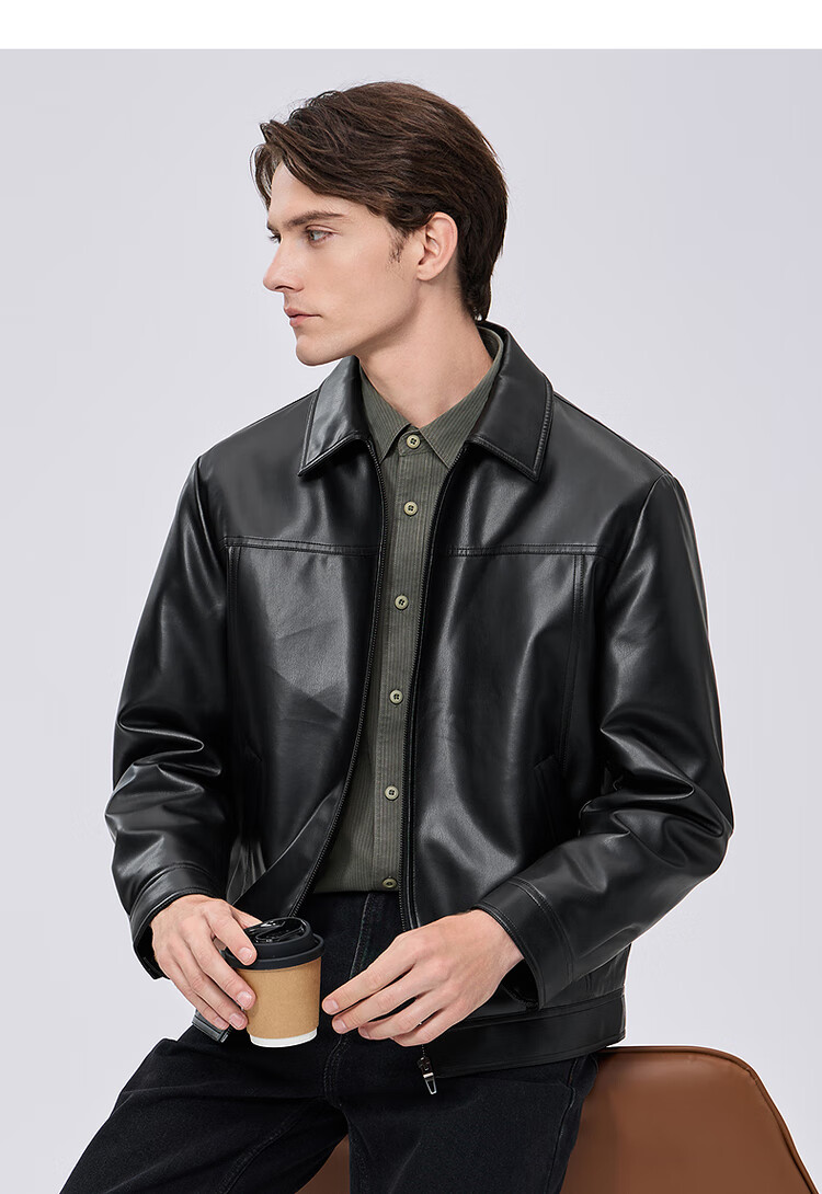 DANCING WOLVES Graphene Heated Thickened PU Leather Jacket with Down Liner and Lapel Collar for Men, Black 001, Size L 2