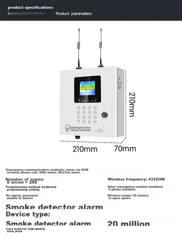 LFang PS-818 Smoke Alarm, Fire Detector with 3C Certification, Networked Fire System Host, 1-To 13