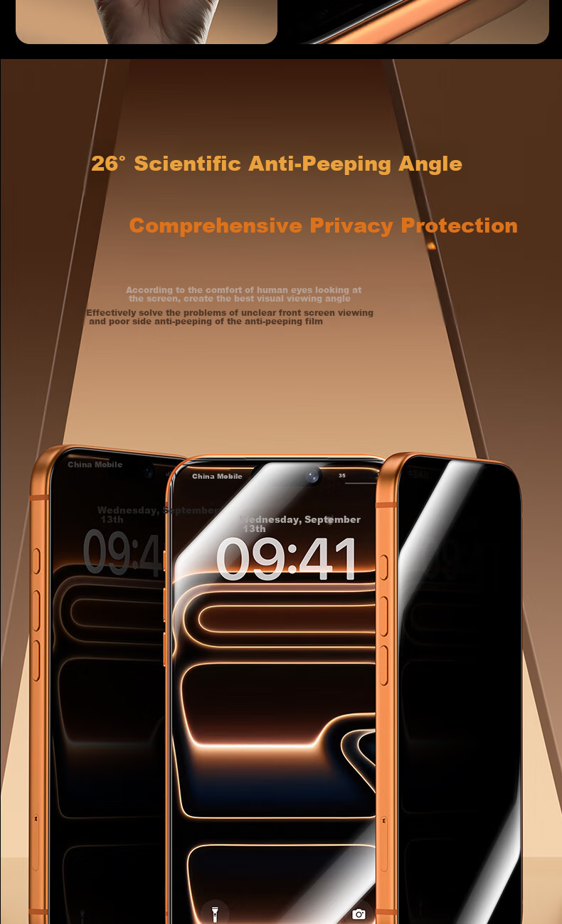 Benks Privacy Screen Protector for IPhone 17 Pro, [Jingang Corning] Anti-Peeping Tempered Glass Film for Apple 17 Pro, 3D Hot-Bent Full-Screen Quick-Apply Protective Film 6
