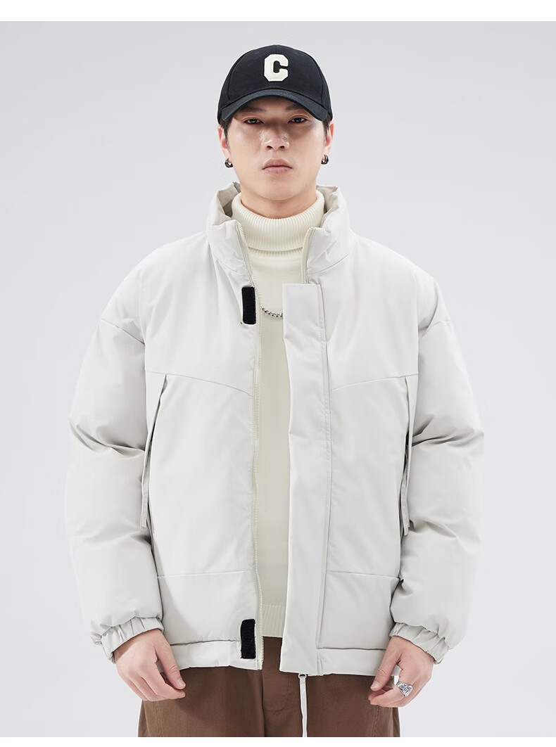Cotton Casual Men's Winter Solid Color Stand Collar Cotton Jacket Warm Cotton Padded Coat Black 2XL 9