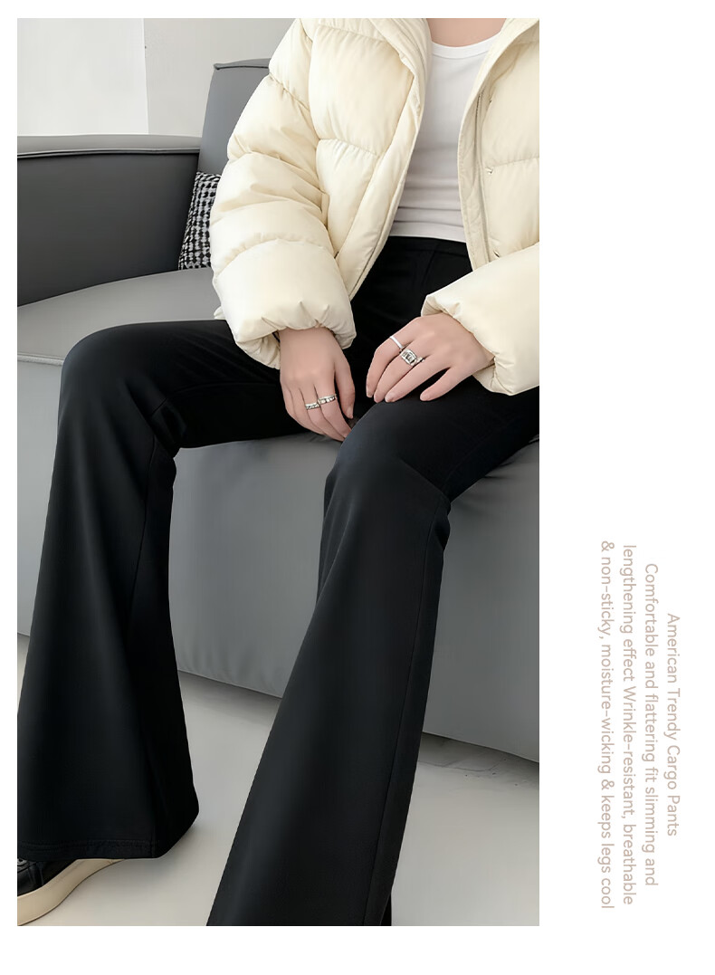 FitonTon Women's Black Flared Pants Winter 2025 New Thickened Fleece High Waist Slim Casual Trousers 4
