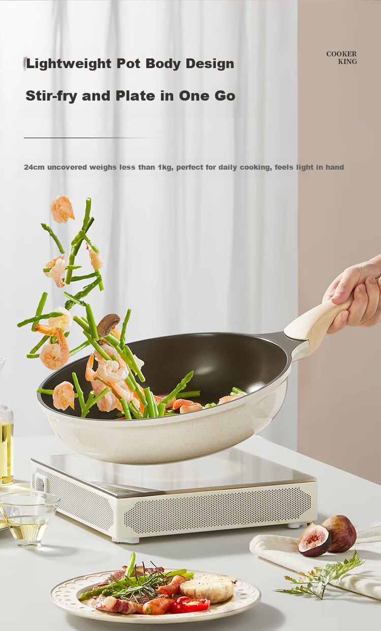 COOKER KING Titanium Shield Frying Pan, Flat Bottom Pan, Maifanshi Color Non-Stick Pan, Multifunctional Easy-Clean Low-Smoke Frying Pan, 26cm 8