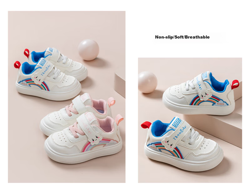 ThomBaker Baby Walking Shoes for Boys And Girls, Spring Season White Sneakers, Toddler Functional Shoes, Non-Slip for Ages 1-2, Sky Blue Rainbow Color, Size 16 11