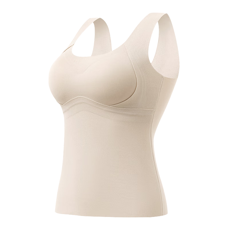 LangSha Women's Thermal Camisole Vest Autumn Winter Mulberry Silk Fleece Thickened Antibacterial Heating Seamless Built-in Bra One-piece Underwear