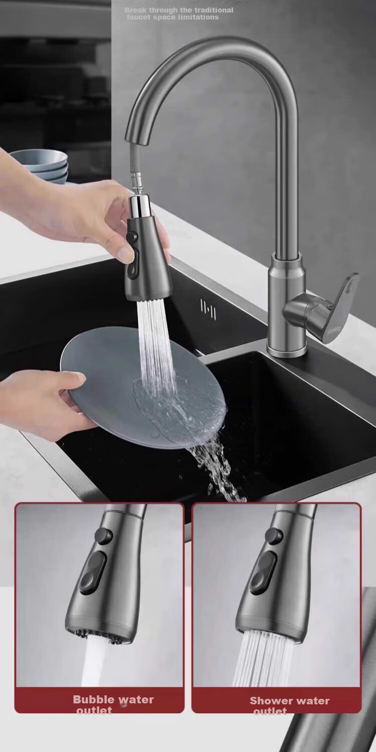 ILeddog [Germany] Kitchen Faucet, Thickened Stainless Steel, Pull-Out And Extendable, Sink Sprayer, Anti-Splash Hot And Cold Tap CPCL 6