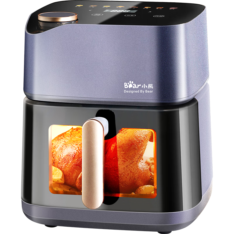 Bear Air Fryer Grill with Dual Heating Sources, No Need to Flip Food, Fully Automatic, 6L Large Capacity, Visible Window, All-In Roasting And Frying Machine, Multifunctional, 3D Water-Filling System, Easy-To Oil Filter, QZG-C19Q7
