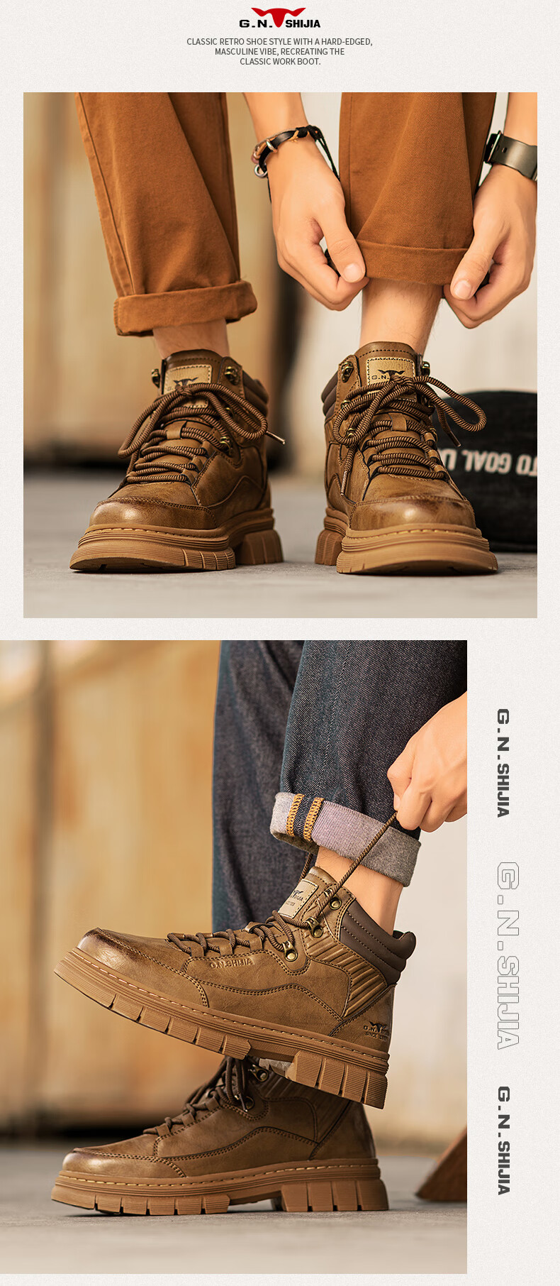 Bull Family [Zhang Ruoyun Same Style] Martin Boots Men 2026 New British Style Outdoor Wear-Resistant Work High-Top Boots 9