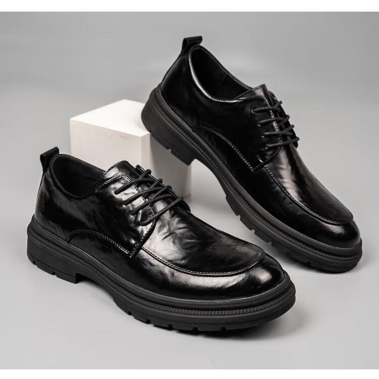 Jingzhenlianggong Men's Genuine Leather Dress Shoes 2026 Spring Business Lace-up Derby Black Size 40 12