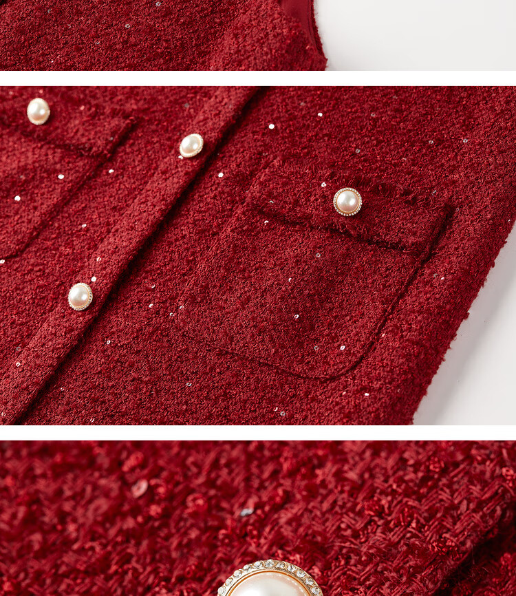 Shangdu Bila New Year Red Little Chanel Style V-Neck Sleeveless Dress Women Spring Autumn Straight Mid-Length Elegant Dress 11