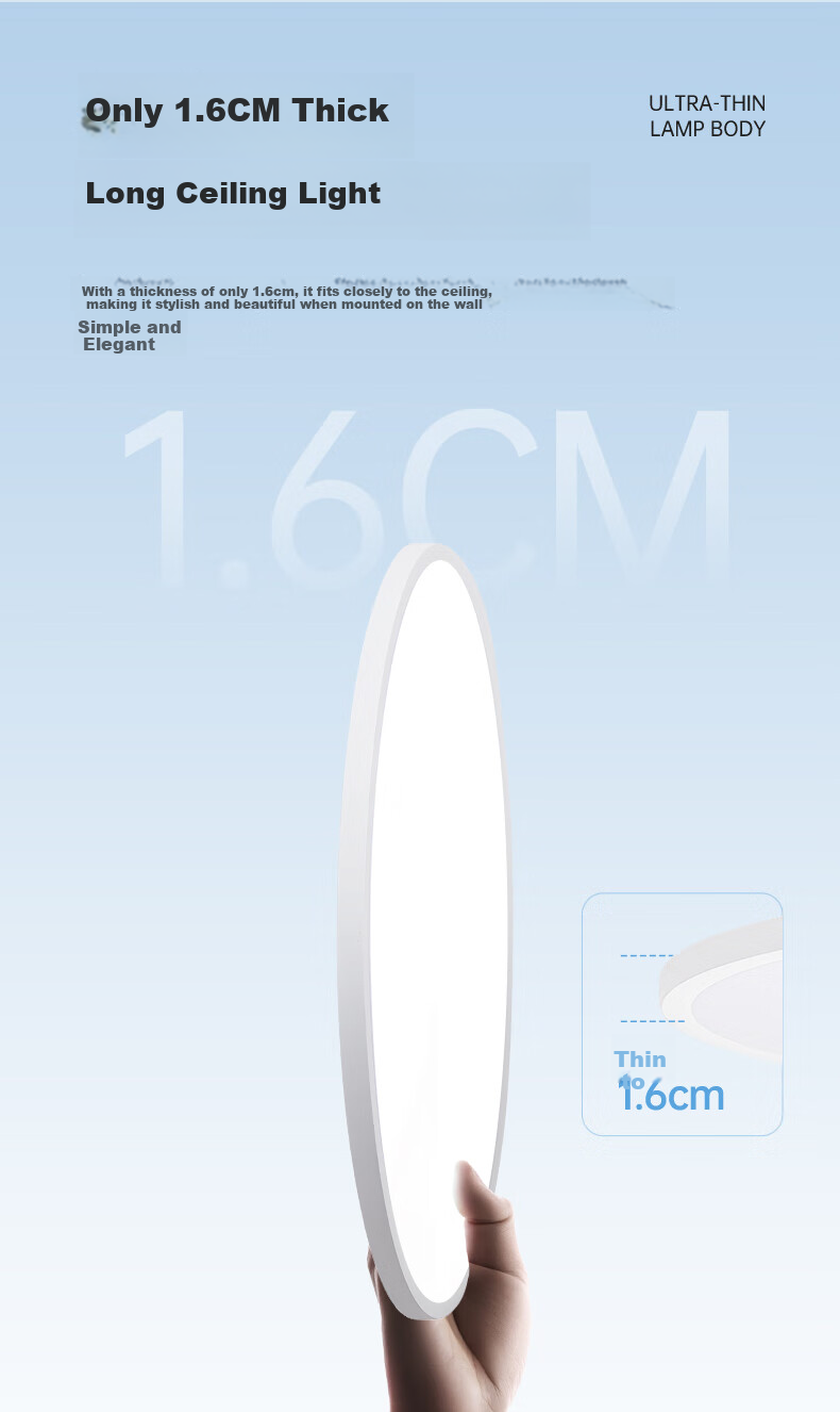 CHNT Full Spectrum Ra95 Eye Protection LED Ceiling Light for Bedroom, Ultra-Thin Study Room Balcony Hallway Light, 24W Cool White Light 9