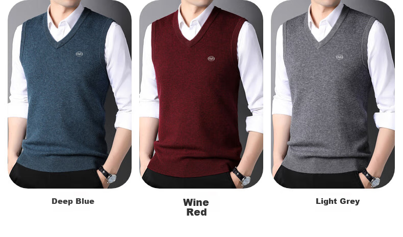 Hengyuanxiang Pure Wool Vest for Men, Autumn Pullover V-Neck Knitted Sweater, Sleeveless Inner Layer for Men's Sweater 8