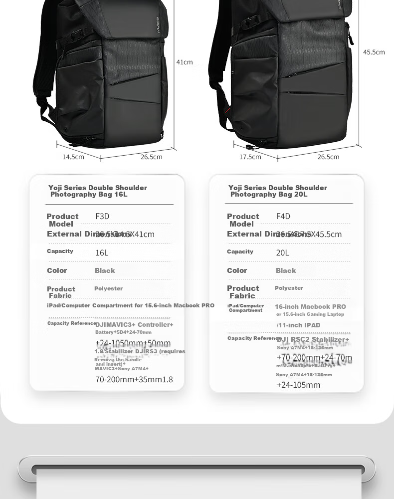 EIRMAI F4D Camera Bag, Peregrine Falcon Series, Suitable for Mirrorless And DSLR Cameras, Compatible with Nikon, Sony, Canon Digital Cameras, Large Capacity Backpack with Storage, Dazzling Black, 20L 11