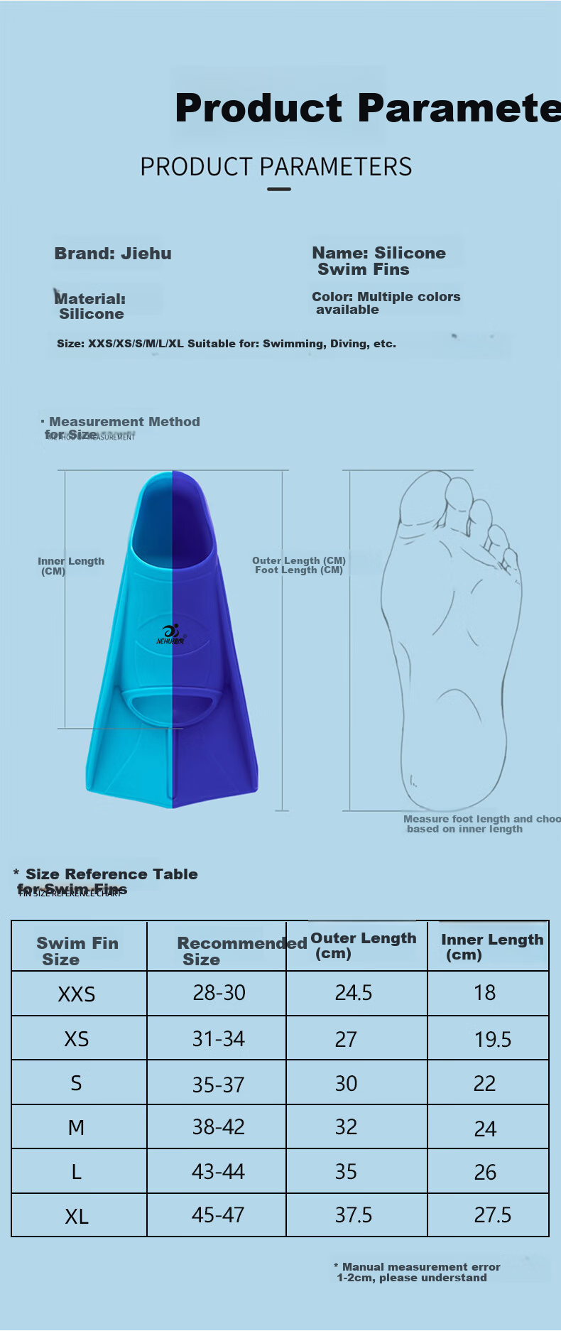 Jiehu Swimming Fins for Adults And Children, Professional Swimming Diving Speed Boost Comfortable Durable Soft Rubber Flippers Training Equipment 7