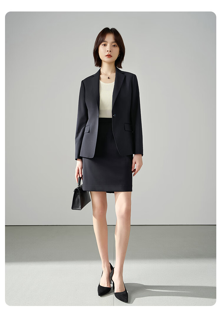 Miss Bird Navy Blue Interview Suit Skirt Set Women's Early Autumn Teacher Qualification Professional Waist-Cinched Blazer 1