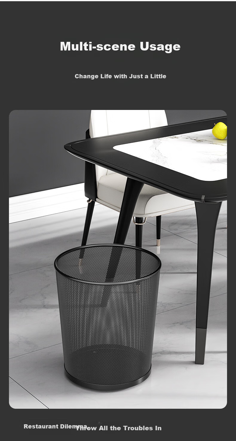 Baijiahaoshi Household Metal Mesh Trash Can without Lid, 12L Round Black, for Living Room Bathroom Bedroom, Wire Mesh Office Wastebasket 8