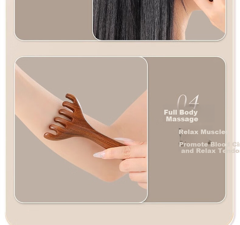 Bingyou Deer Antler Sandalwood Head Meridian Massage Comb, Health Care Scalp Therapy Six-Five Claw Natural Scalp Gua Sha Dredging, 1 Piece 21