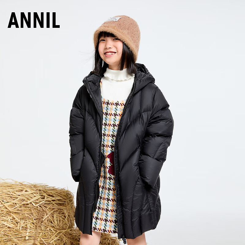 Annil Kids Girls Mid-Length Down Jacket 2025 Winter New Black 110cm