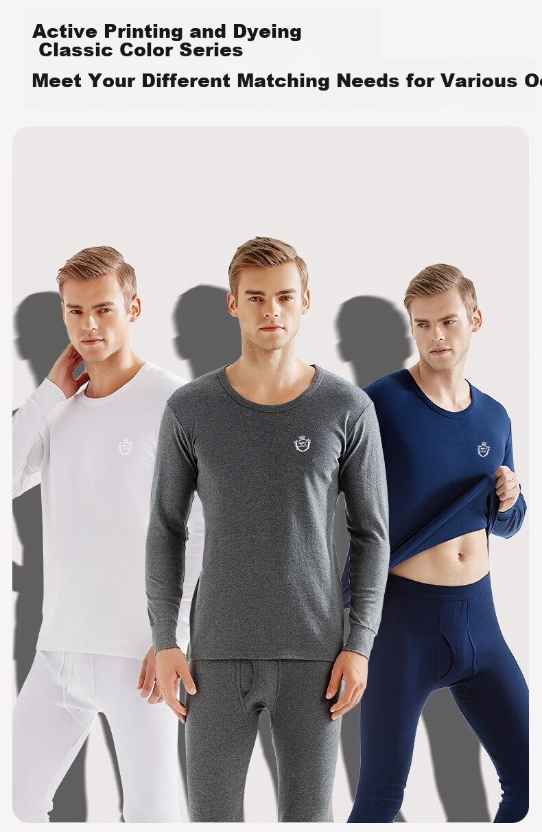 SEPTWOLVES [Antibacterial] Thermal Underwear for Men, Autumn And Winter Pure Cotton Undershirt And Pants Set, All-Cotton Base Layer Top And Bottom 16