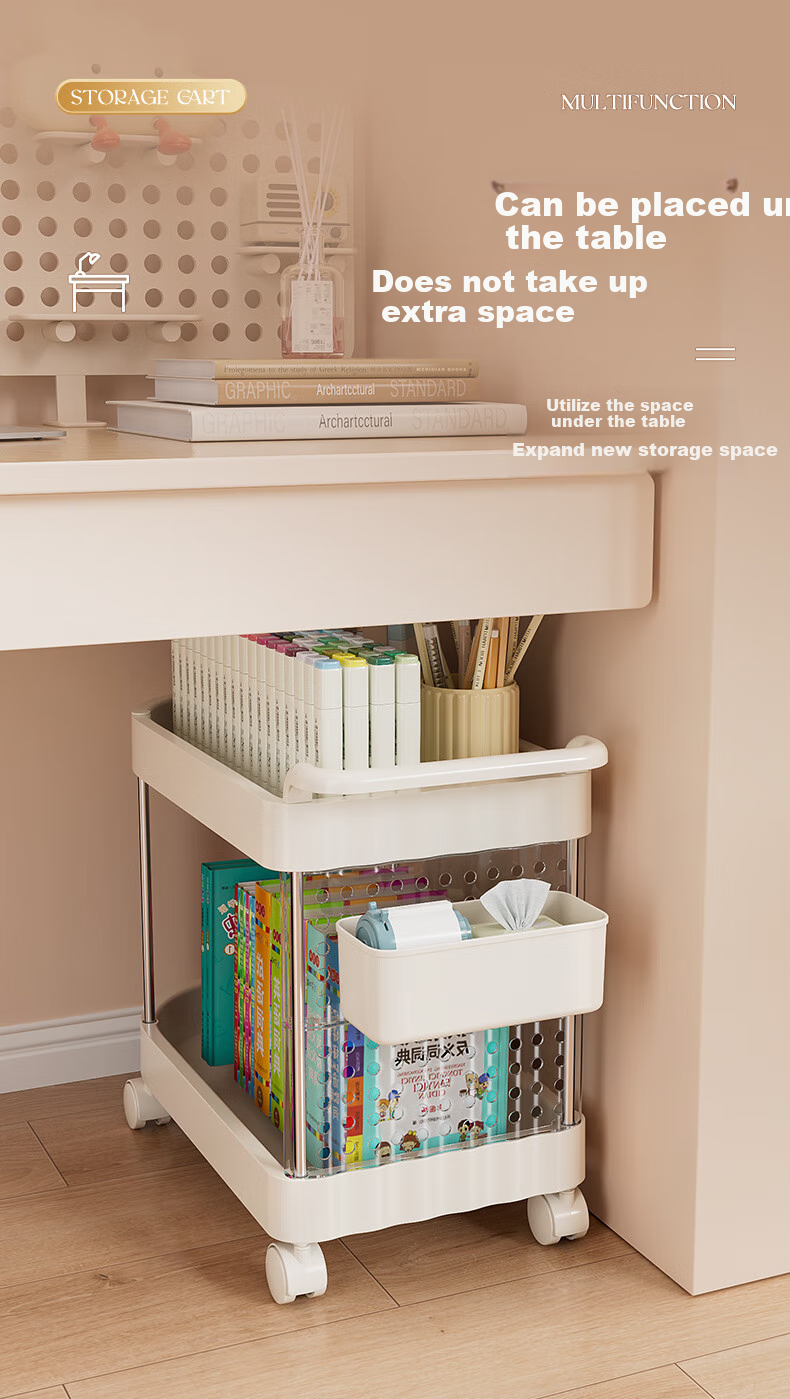 Anerya Movable Desk Organizer, Under-Desk Storage Rack, Small Cart for Students' Books And Bags, Office Bag Storage Shelf 3