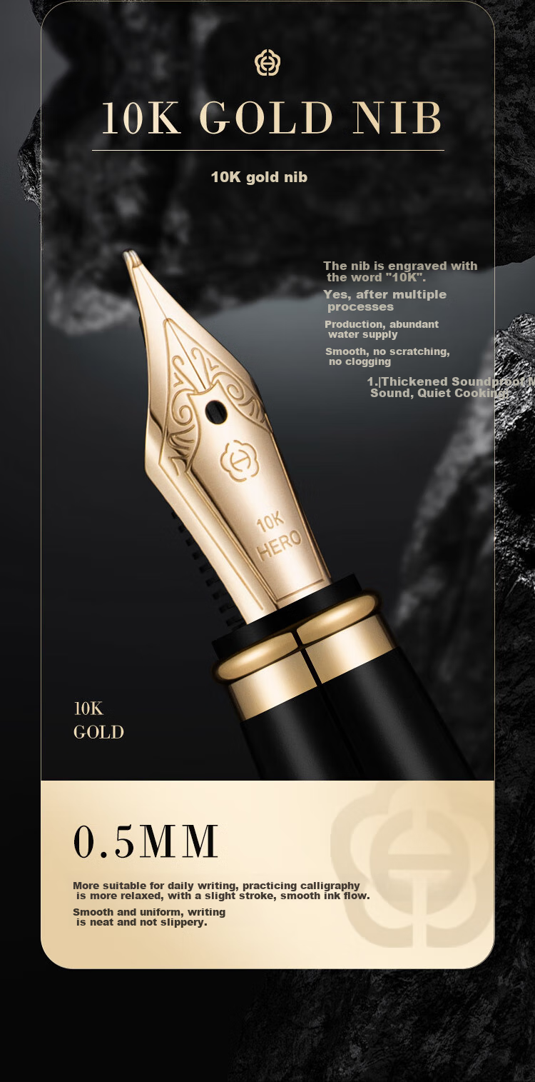 HERO Fountain Pen And Signature Pen, H708 Series 10K Gold Pen, Mid-Autumn Festival, National Day, Birthday Gift, High-End Business Stationery Gift, Classic Gift Box 4
