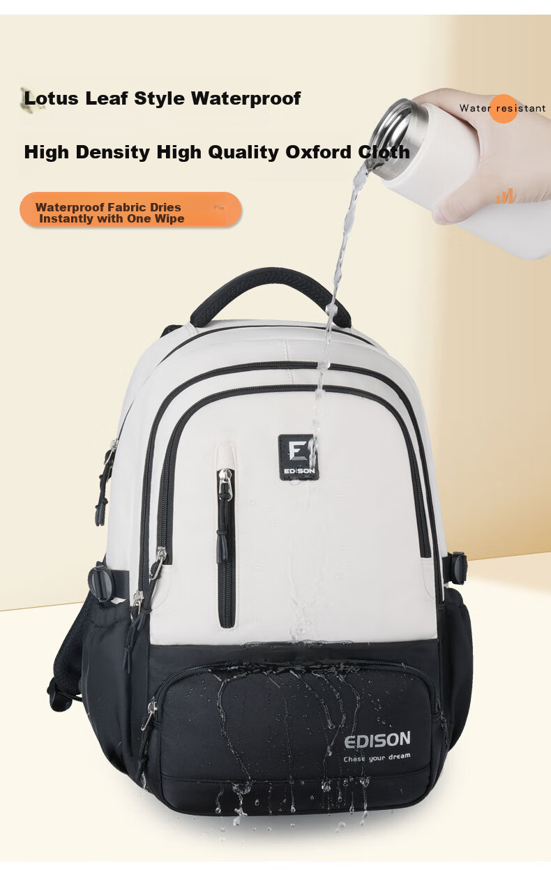 Edison Inventor Middle And High School Student Backpack Large Capacity for Middle And College Students, Lightweight Spine-Protecting Double Shoulder Bag K066-1 Black 11