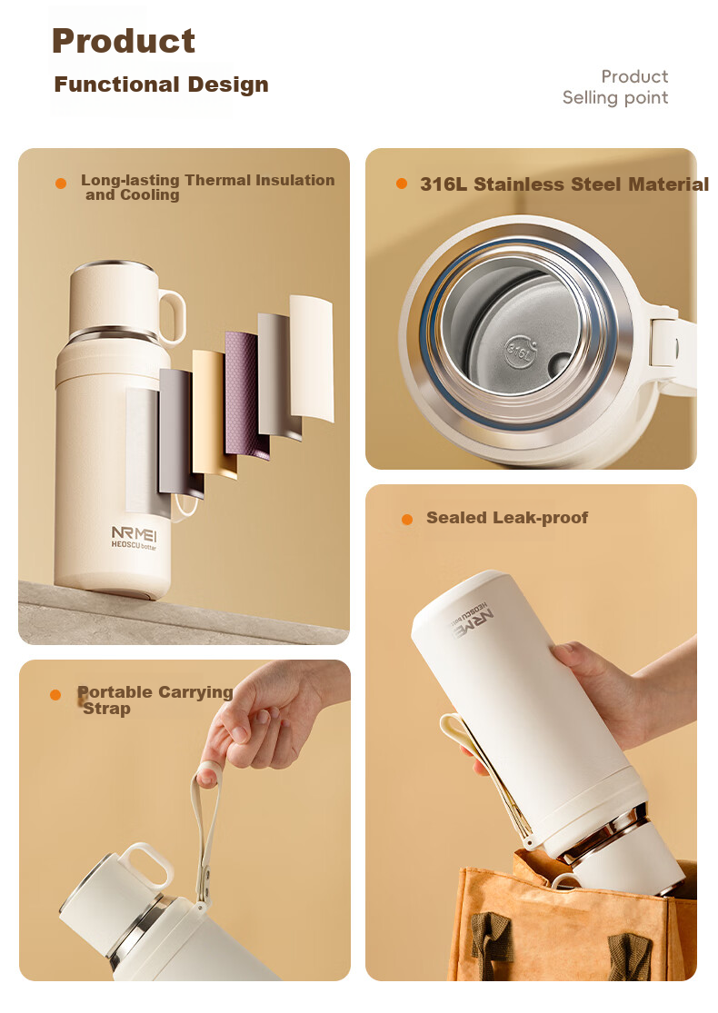 NRMEi Magnetic Insulated Mug Large Capacity Men's Tea Infuser 316 Portable Steeping Tea Magnetic Pop-Up Thermos Water Cup 1