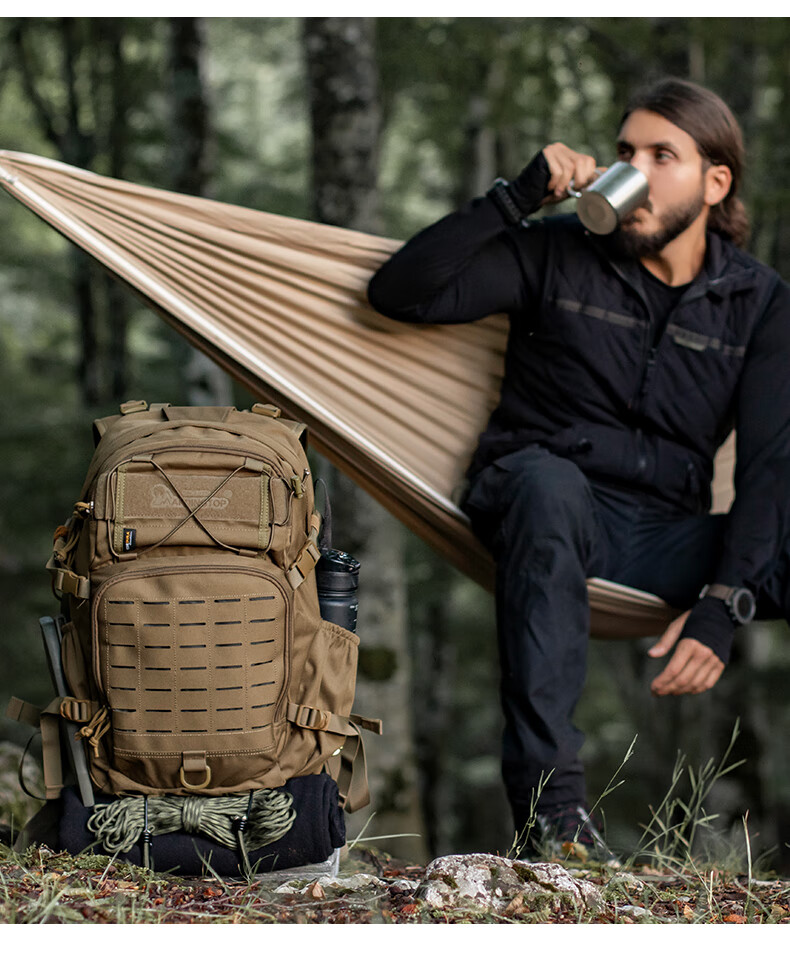 MARDINGTOP Men's Backpack Large Capacity Travel Tactical Bag [Black Cyclone] Khaki - 25L 5