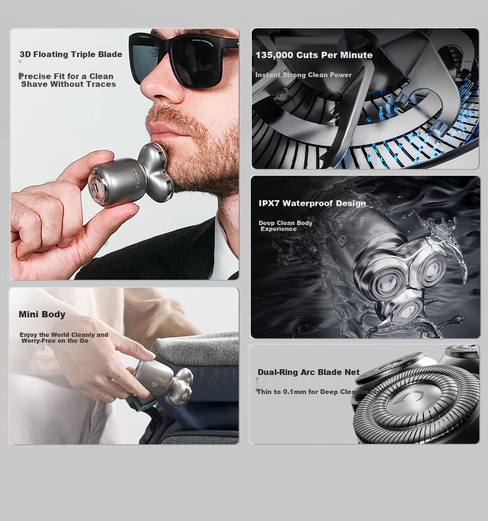 POVOS [Holiday Gift] Mini Electric Shaver T006, Morning Mist Blue, Portable Razor, Smart Sensor Shaving Razor, Birthday Gift for Boyfriend, Husband, Father 2