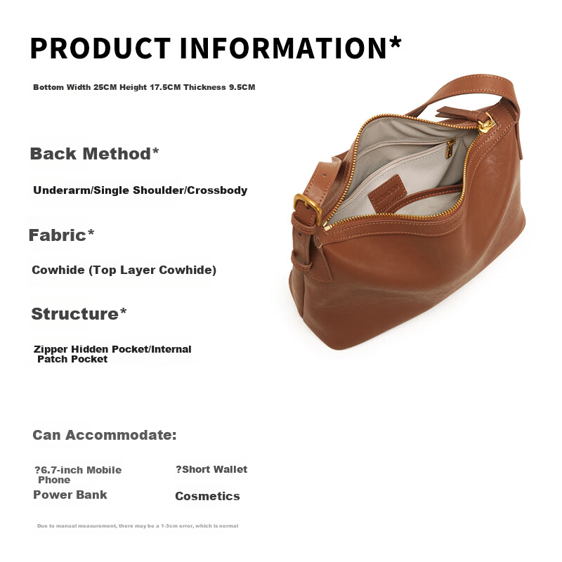 Miaodi Vegetable-Tanned Top-Grain Cowhide Hobo Underarm Tote Bag Blue Commuter Casual Shoulder Crossbody Bag for Women Qixi Festival Gift