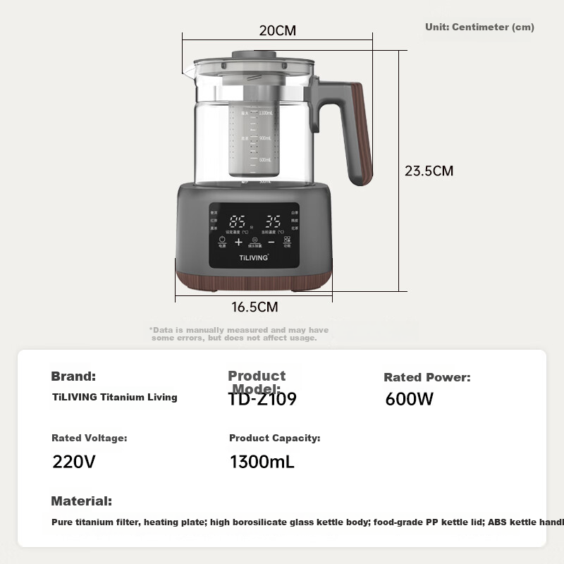 TILIVING (Titanium Living) Pure Titanium Tea Brewing Pot, Office Tea Maker, Home Constant Temperature Kettle, Electric Kettle, Tea Steamer, Tea Infuser