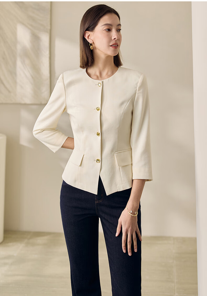 ROEYSHOUSE Slim Fit Short Blazer Spring Professional Waist-Cinching Jacket 10105 Apricot L 11