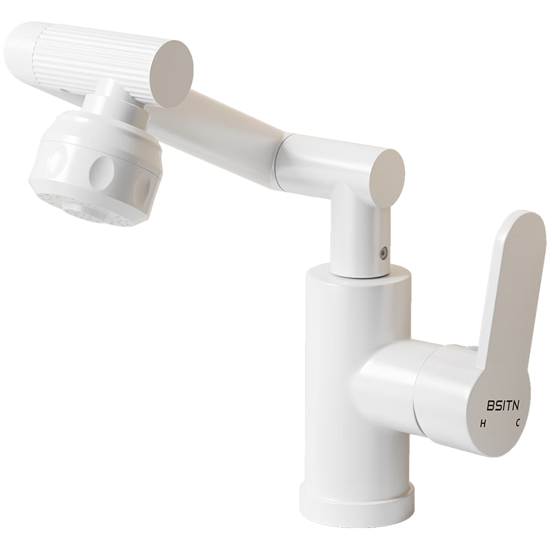 BSITN Mechanical Arm Basin Faucet, Bathroom Hot And Cold Water Tap, Plastic Steel Universal Rotating Lucky Cat Faucet B5047