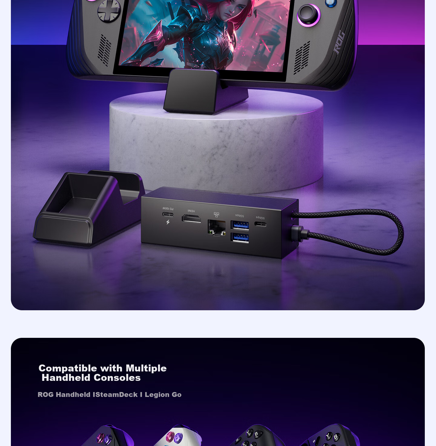 JSAUX Ji Suo Compatible with Steam Deck/OLED/ROG Expansion Dock, Xbox All-In Gaming Console Expansion Dock, Legion Go Accessories, Type-C Base, USB Hub, Official 4K Screen Casting 3