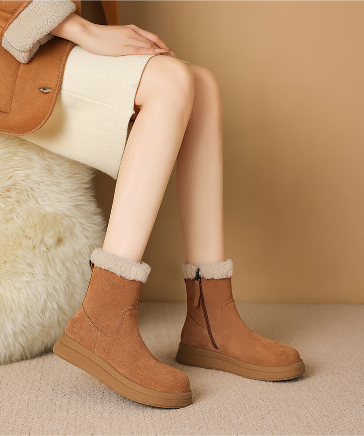 ZHR Women's Snow Boots Thick Sole Warm Casual Short Boots Comfortable Fashion EH209B Camel Size 37 4