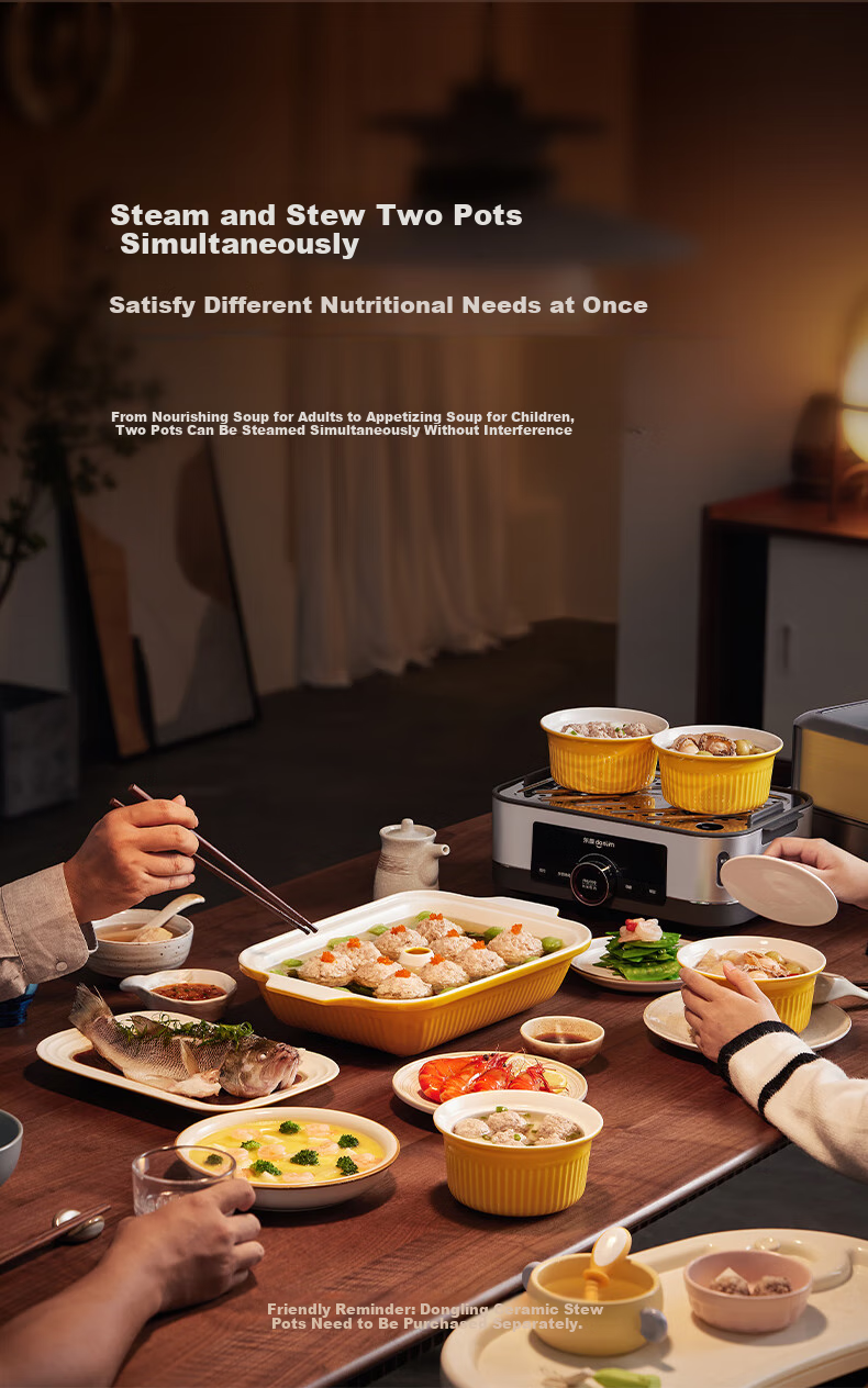 Donlim Electric Steamer Multi-Functional Steaming Pot Stewing And Cooking All-In Electric Steamer Double-Layer Stainless Steel Timer Keep-Warm Home Large Capacity Steamer Suitable for Babies Automatic No-Fire DL-1005A 22