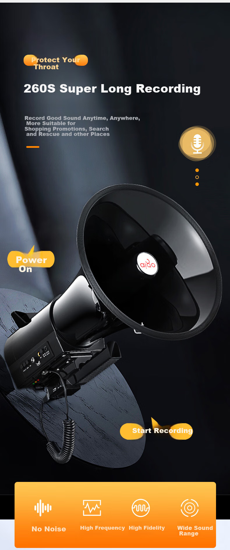 Aiguozhe Handheld Megaphone, Loudspeaker Amplifier, Recording Promoter, Street Vending Device, Small Powerful Public Address System, A92 (Black) 8