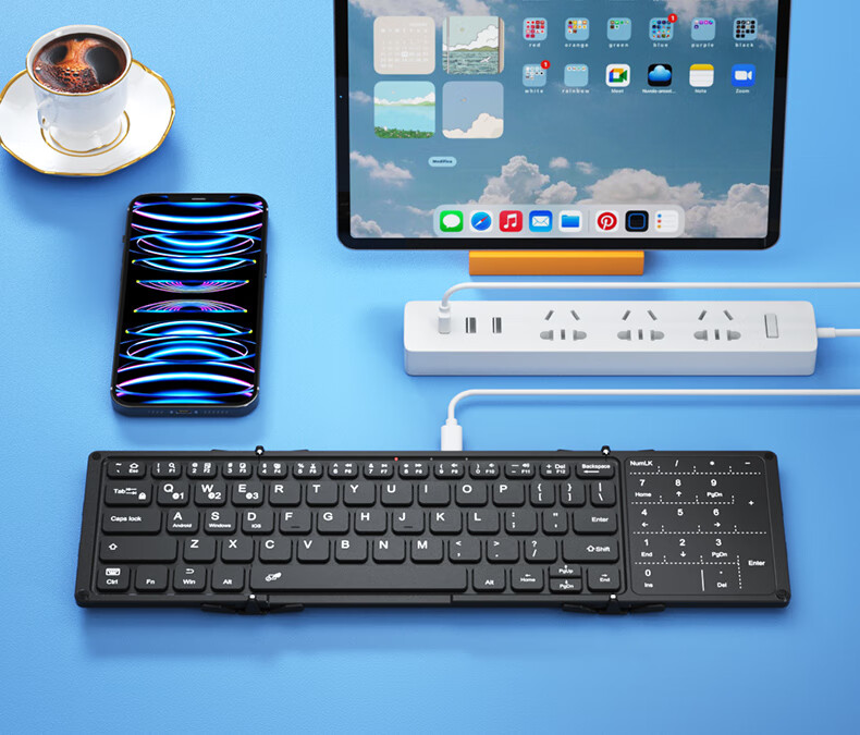 B.O.W Hangshi HB318D Foldable Wireless Bluetooth Charging Keyboard Smart Touchpad for iPad Xiaomi Huawei Mobile Office Portable Numeric Silent Keyboard Black 9