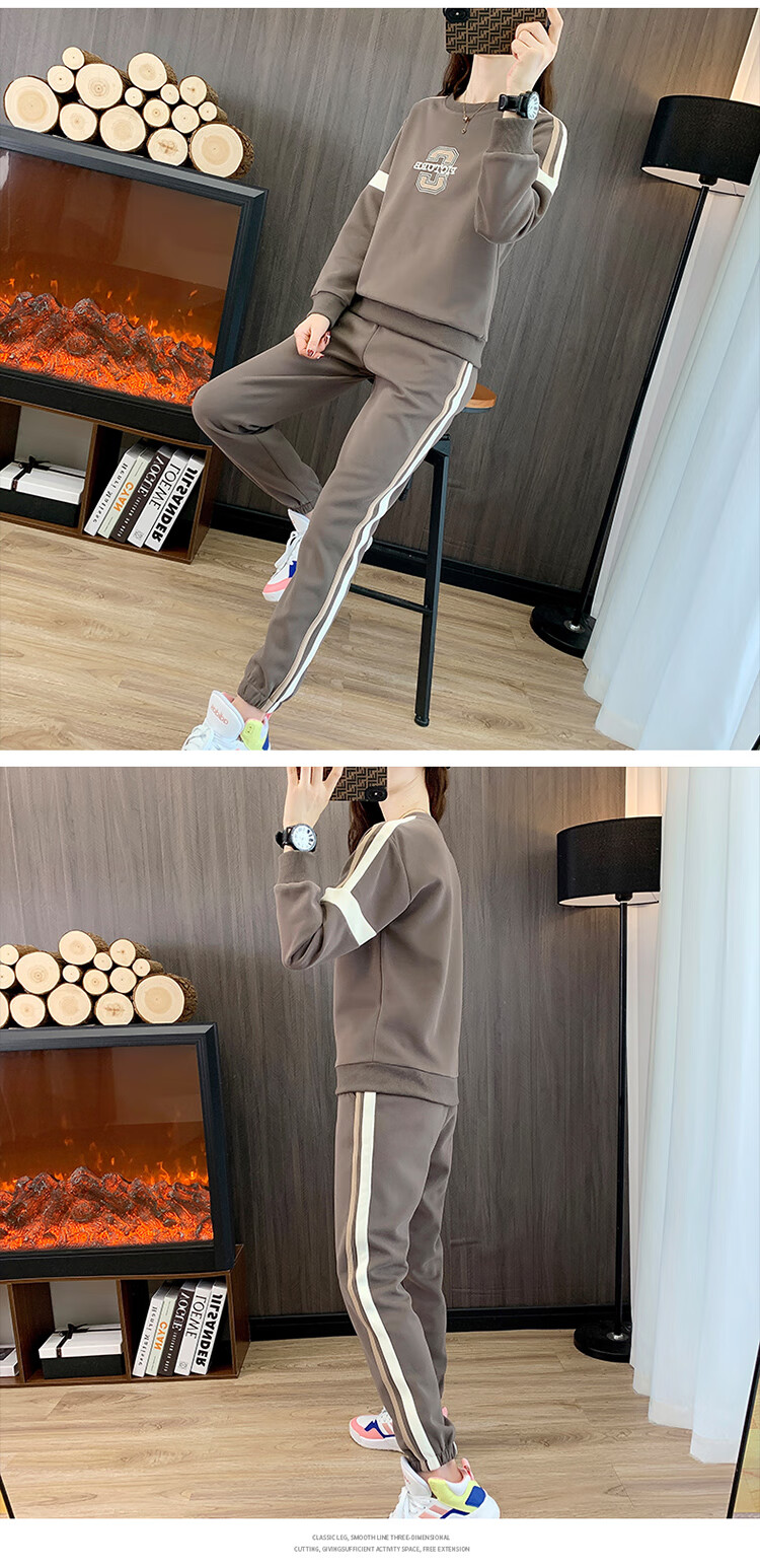 Woodpecker Women's Sports Long Sleeve Set Autumn Fashion Slim Casual Plus Size Sweatshirt Two-Piece Light Purple 2XL 10