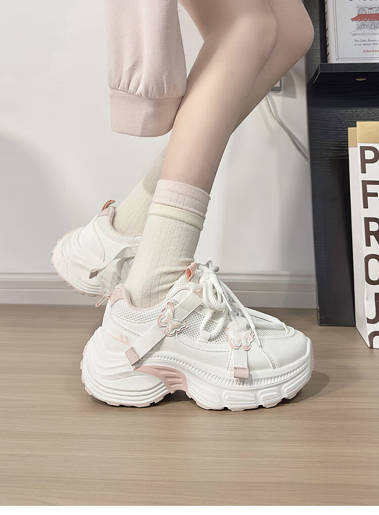 Warrior White Blue Butterfly Dad Sneakers Women New Casual Lightweight Student Sports Shoes White Pink 36 9