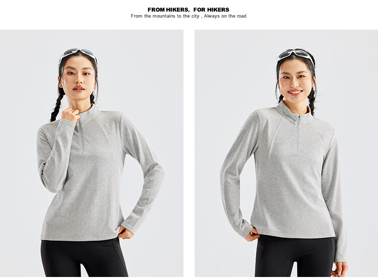 Pioneer Camp Women's Lightweight Fleece Pullover Outdoor Half-Zip Slim Fit Long Sleeve T-Shirt with Fleece Lined Stand Collar Sweatshirt Base Layer 9