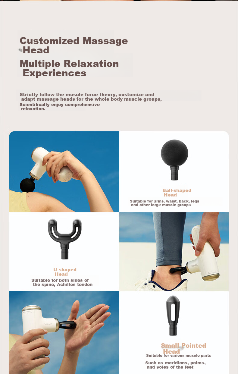 Beoka Massage Gun with Adjustable Depth, Sports Deep Muscle Relaxation, Portable Thigh Shoulder Neck Back Massager, Teacher's Day Gift for Boyfriend Girlfriend, XMax White 9