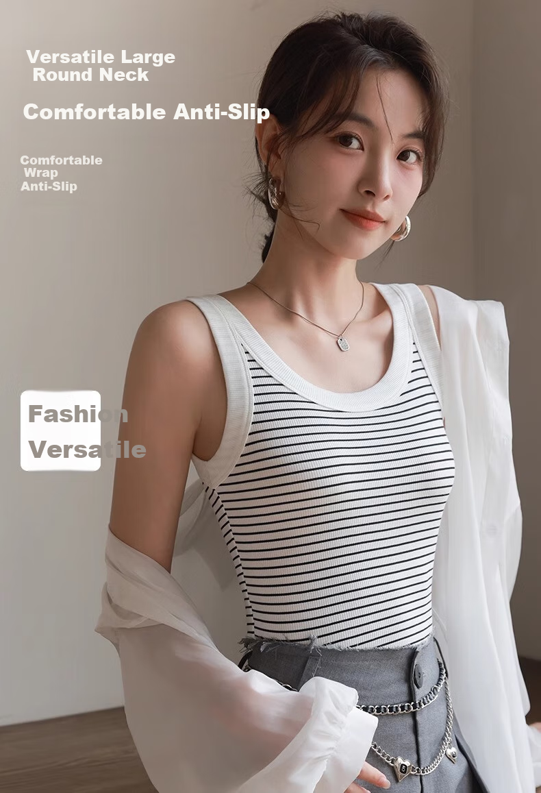 LangSha Women's Summer Thin Striped Camisole Tank Top, Elastic Slim-Fit Breathable Sleeveless Undershirt, Suitable for Layering Or Wearing As Outerwear 4