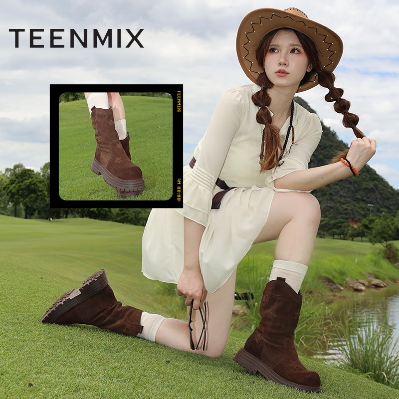 TEENMIX Women's Fleece-Lined Distressed Classic Fashion Versatile Boots Comfortable Women's Shoes