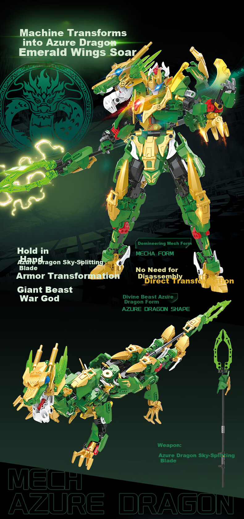 F5 Qinglong Transforming Mecha Model Building Blocks, Assembly Robot Gundam Toy, Birthday Gift for Boys And Girls 4
